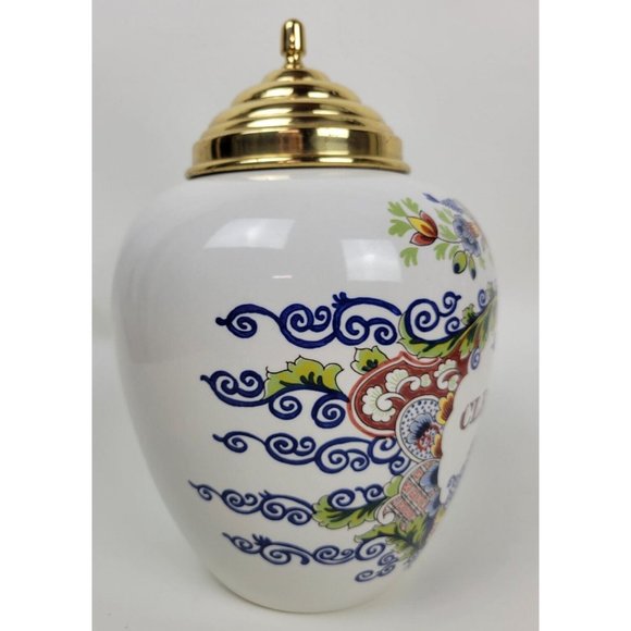 Vintage Royal Goedewaagen Delft Cleary Tobacco Jar Apothecary w Brass Lid  11.5" - Picture 4 of 11